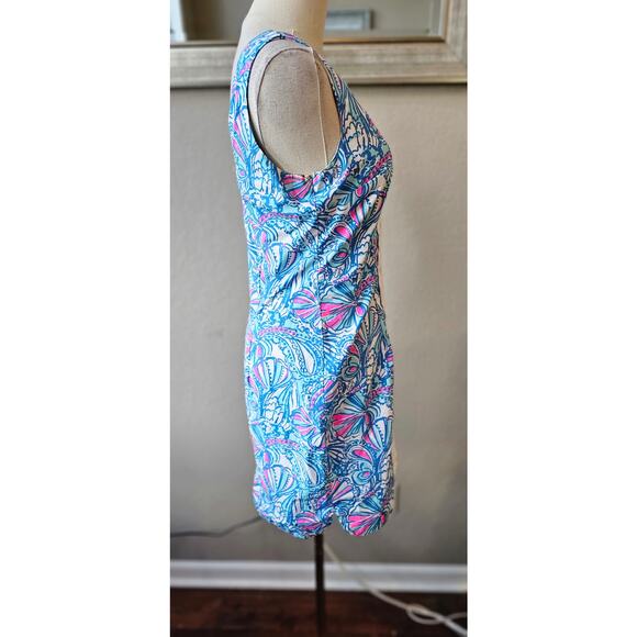 Lilly Pulitzer Embroidered My Fans Split Neck Shift Dress Women Size 2 Blue Pink - Picture 5 of 7